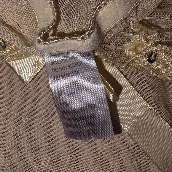 Plus Size 2X Yellow Sheer Mesh Babydoll Lingerie Dress w/ Floral Lace & Ribbon - Picture 5 of 5